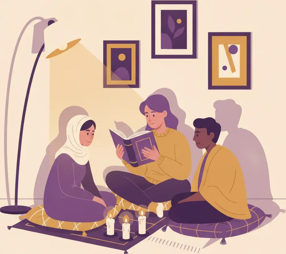 Noche de lectura de relatos de terror con amigos en casa